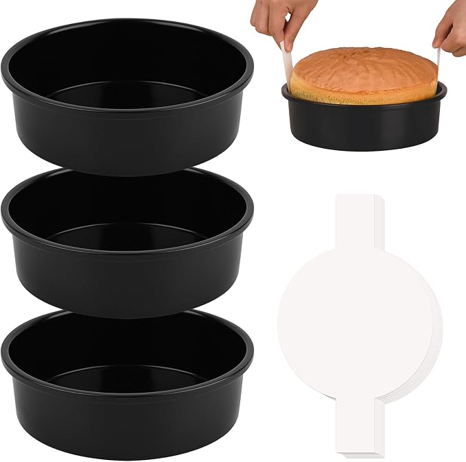 HUAKENER 6 Inch Cake Pan, 6" Round Cake Pan with Parchment Paper | Set of 3 Round Cake Pans with 100 Pieces Parchment Paper, Non-stick Cake Baking Pans, Dishwasher Safe by HUAKENER