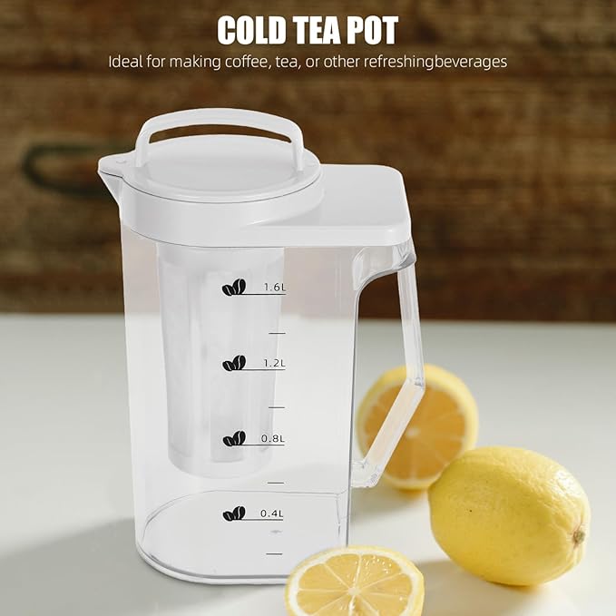 54Oz Cold Brew Coffee Maker with Measurement Scale - Plastic Cold Brew Tea Pot for Home Fridge Use Iced Coffee Brewer and Beverage Maker
