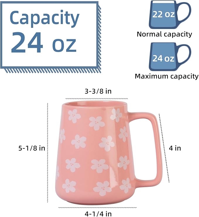 24 oz Large Ceramic Coffee mugs, Extra Large Cup, Big Handle (24 oz pink) | Extra Large Tea and Coffee Cups, Large Handle Coffee Mug for Office and Home, Microwave and Diahwasher Safe - Image 2