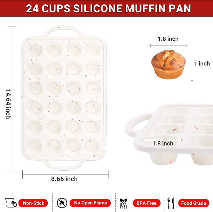 Silicone Mini Muffin Pans for Baking 24 Cup with Steel Frame Non-Stick, 2Pack Small Cupcake Pan, BPA Free Food Grade, Easy Release, Dishwasher Oven Freezer Microwave Safe for Muffin Tin Cake Pop Molds - Image 3