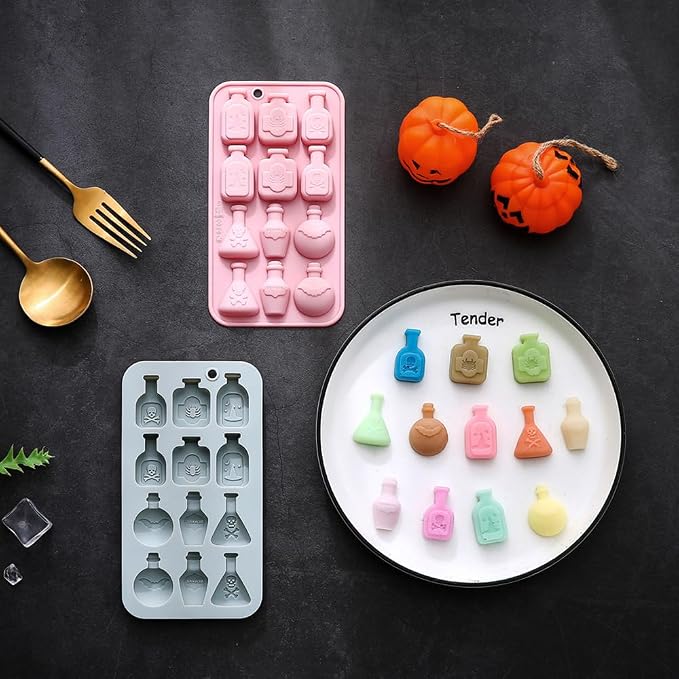 2 Pack 3D Apothecary Potion Bottle Silicone Molds 12 Cavity Halloween Themed Baking Mould Tray DIY Baking Tool for Chocolate Cake Dessert Candy Mousse Pastry Handmade Soap Crayons Cupcake Topper - Image 8