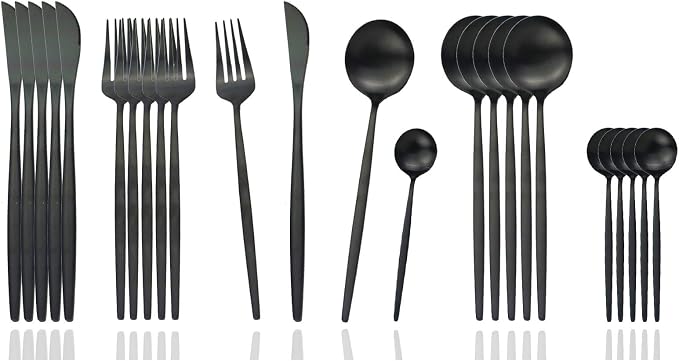 JASHII Silverware Set, 24-Piece Stainless Steel Flatware Set,Kitchen Utensil Set Service for 6,Tableware Cutlery Set for Home, Dishwasher Safe (Matte Black) by JASHII