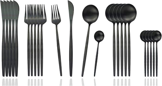 JASHII Silverware Set, 24-Piece Stainless Steel Flatware Set,Kitchen Utensil Set Service for 6,Tableware Cutlery Set for Home, Dishwasher Safe (Matte Black) by JASHII