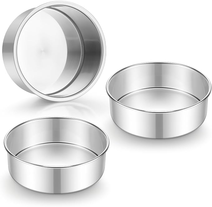 E-far 5 Inch Cake Pan Set of 3, Stainless Steel Small Round Baking Pans Tins for Layer Smash Birthday Cakes, Dishwasher & Oven Safe, Healthy & Non-toxic, Leak Proof & Mirror Polished by E-far