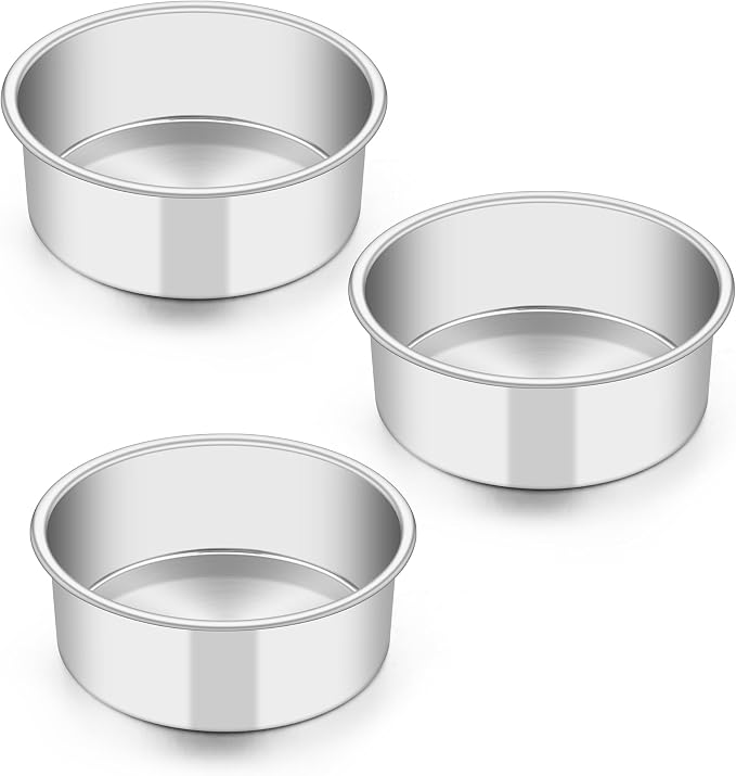TeamFar 5 Inch Cake Pan Set of 3, Stainless Steel Small Layer Cake Pans Tin | Round Bakeware for Birthday Wedding Party, Non-Toxic & Healthy, Mirror Finish & Dishwasher Safe by TeamFar