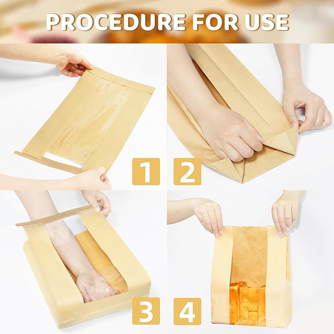 WIKDAY 50PCS Sourdough Bread Bags with Window for Homemade Bread Paper | Tin Tie Tab Lock, with Thank You Seal Sticker, Large, for Baked Food Packaging Storage Gift Giving 13.7x8.3x3.5in Home Baking - Image 7