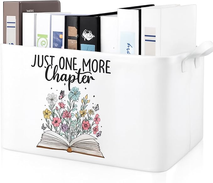 Marsui Book Lover Gifts Just One More Chapter Book Storage Basket to Be Read List Storage Bin Bookish Accessories Bookworm Gift for Club Members Student Teacher Reading Accessories by Marsui