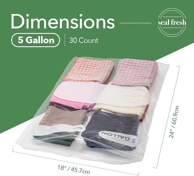 Seal Fresh 5 Gallon Large Plastic Storage Bags – 18" x 24" (30 Count) – Reusable XXL Extra Large Clear Jumbo Zip Bags with Sealable Zipper Top For Clothes, Travel, Moving - Image 2