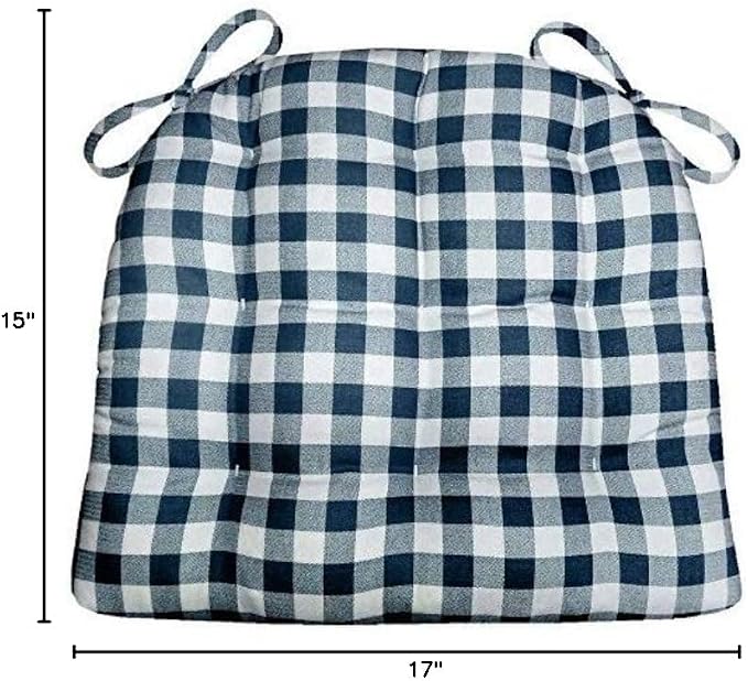 Barnett Home Decor Classic Check Navy Blue Dining Chair Pad with Ties - 15 x 17 Size Small Chair Cushion - Latex Foam Fill - Machine Washable, Reversible, 100% Cotton Plaid, Made in USA - Image 10