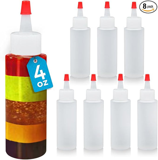 IMPRESA 4 oz Plastic Squeeze Bottles - Clear, Pack of 8 Mini Squeeze Bottles for Sauces & Condiment Dispensers - Cookie Decorating Supplies