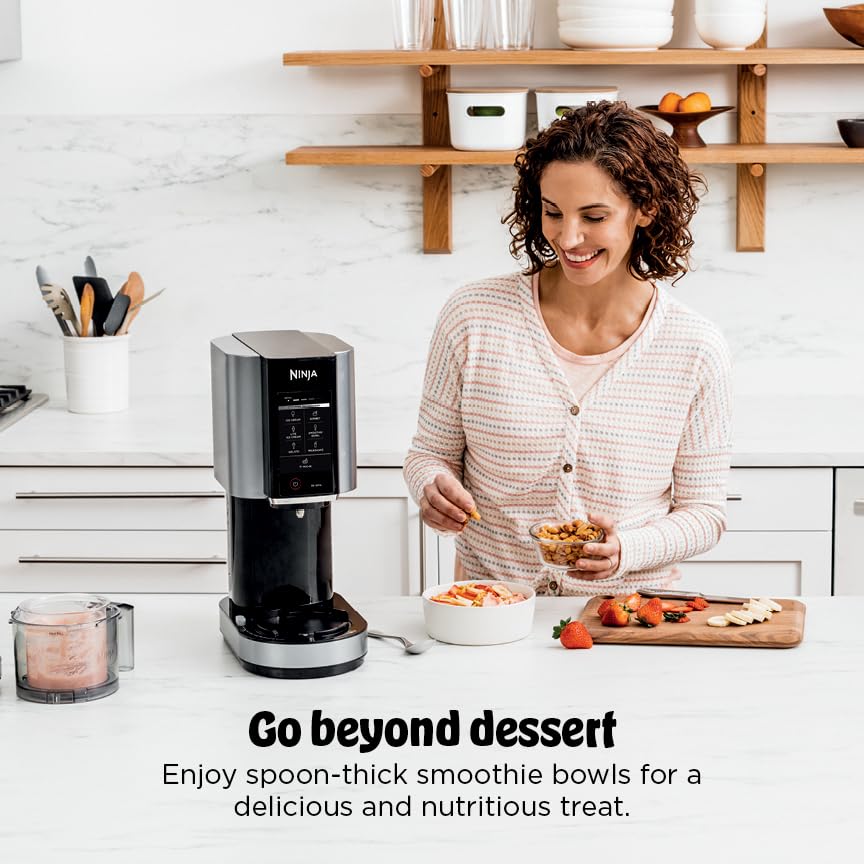Compact Ice Cream Maker 7 Programs with 2 Pint Containers for Gelato Sorbet Milkshake Smoothie Bowls Silver