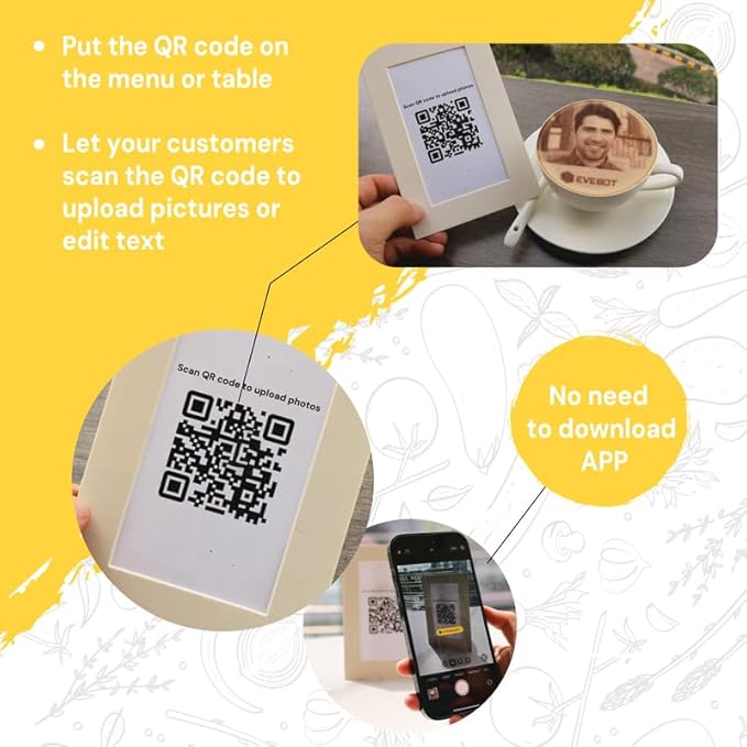 EVEBOT Mini Coffee Latte Art Machine– Mini Drink Art Machine for Custom Photos & Text on Coffee, Cocktails, Yogurt, Cakes & Cookies – Brown, Gold, Green