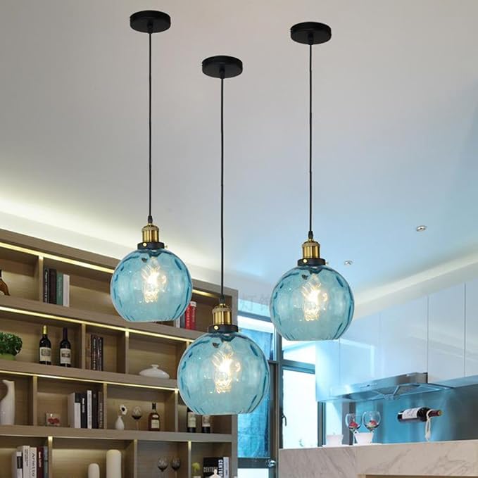 Pendant Light Shade Industrial Hanging Lights Fixtures Ceiling Outdoor Pendant Lighting for Kitchen Island Dining Room Unique Lamp in Kitchen Farmhouse Bedroom (Blue, 7.8 Inches) - Image 4