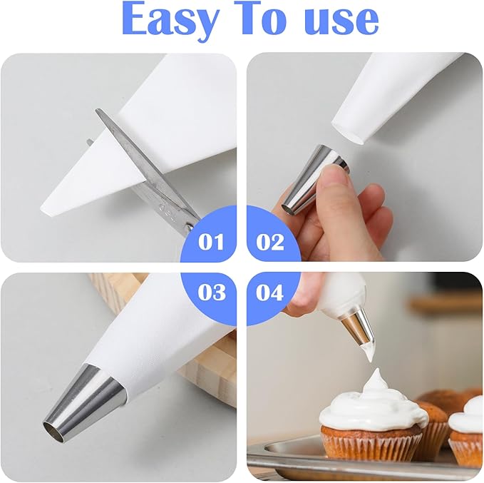4PCS Reusable Piping Bag,Cotton18 Inch Piping Bags, Hanging Cake Pipings Bags, Used to Decorate Various Cake Cookies, Cream Puff, Ice Cream, Donut Filling, White