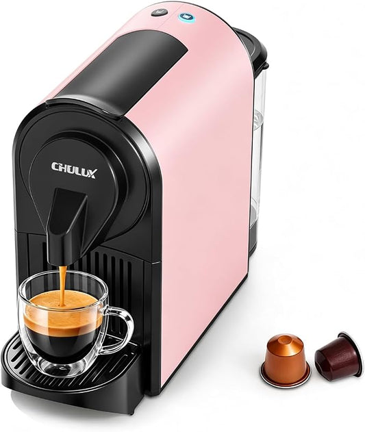 CHULUX Bafè-Pro Compact Espresso Machine 20 Bar for Nes Original Pods, Pink | 1400W Rapid Heating, Espresso Lungo Buttons, Used Capsule Drawer, Auto-Eject System, 24oz Removable Reservoir, Mini Footprint by CHULUX