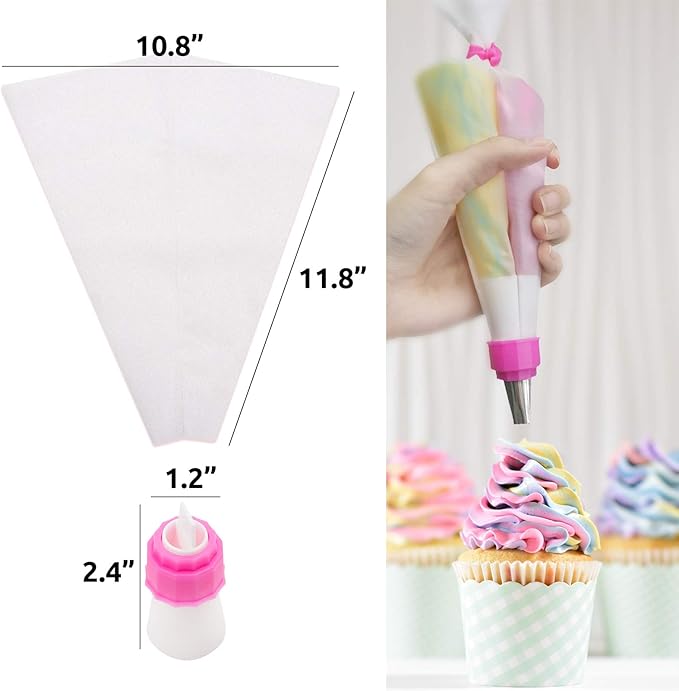 SNAIL GARDEN Silicone Pastry Bags Set - with Two-Color Icing Bags, 3 Sizes (12"+14"+16") Reusable Piping Bags, Frosting Bags with 11 Couplers+11 Frosting Bag Ties+5 Decorating Tips for Cake Cupcake