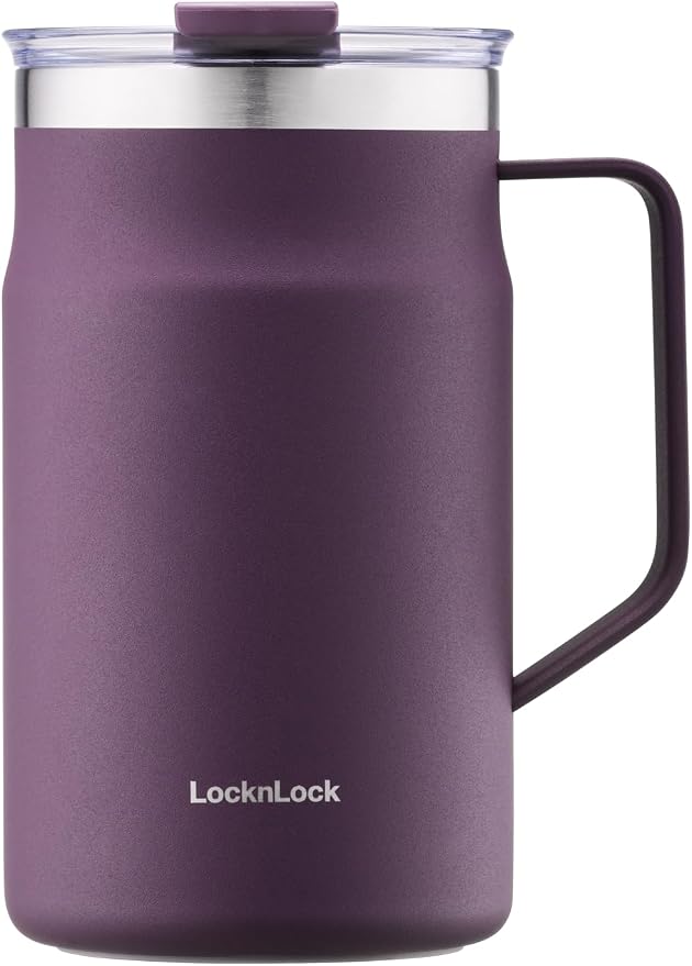 LocknLock Metro Mug, Premium 18/8 Stainless Steel Metal, Double Wall Insulated, Portable Coffee Cup with Lid and Handle for Hot and Cold Drinks, Purple, 20 oz by LocknLock