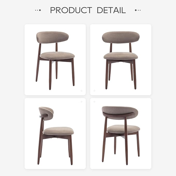 COLAMY Wooden Dining Chairs Set of 6, Modern Fabric Upholstered Kitchen Side Chairs, Farmhouse Dining Room Chair with Foot Pegs, Camel - Image 8