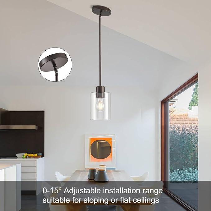 Oil Rubbed Bronze Pendant Lights Kitchen Island - Clear Glass Pendant Light Fixture Multiple Stems Rods 3 Units 12 Inch 3 Units 4 Inch (3 Pack Oil Rubbed Bronze Downrod) - Image 7