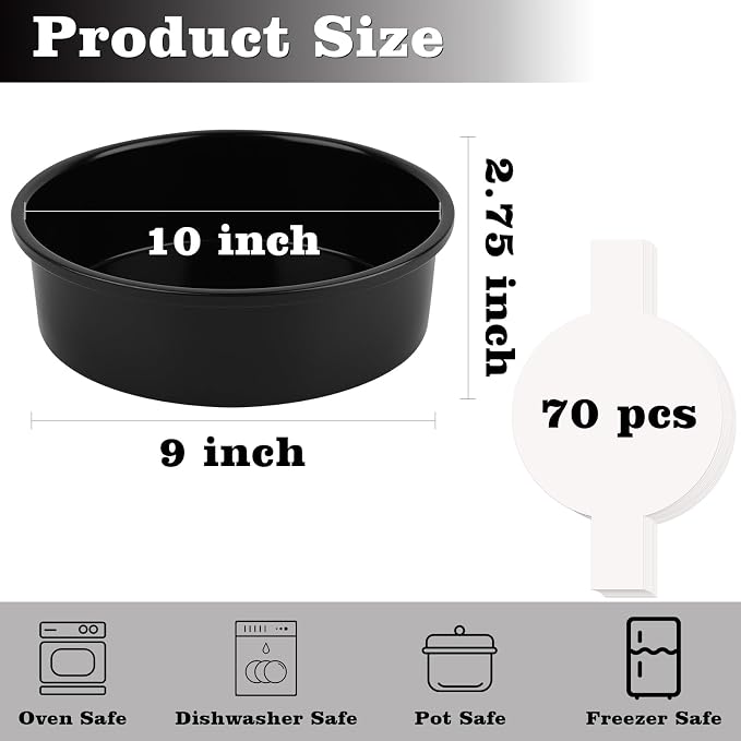 HUAKENER 10 Inch Cake Pan,2Pcs Round Cake Pan with Parchment Paper | Carbon Steel Cake Baking Pans with 70 Pieces Parchment Paper, Non-stick Cake Baking Pans, Dishwasher Safe - Image 3