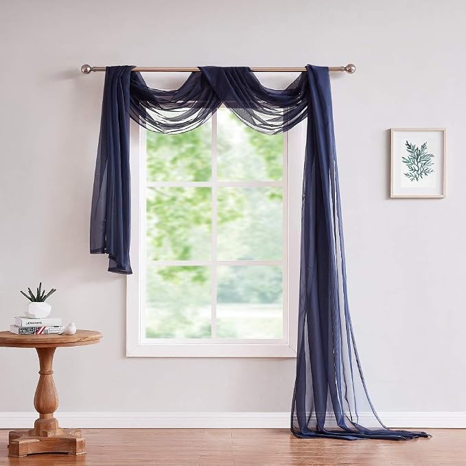 Warm Home Designs 55 x 216 Navy Blue Sheer Window Scarf. AM Navy 216" | Extra Long Window Scarves Valances are Great As Wedding Arch Draping Fabric, Bed Canopy Or for Decorative Project. - Image 2