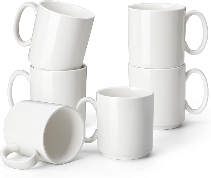 vancasso Porcelain Coffee Mugs Set of 6, 16 oz Coffee Cups for Latte, Cappuccino, Tea & Hot Cocoa, Modern Minimalist Mug Set for Home & Office, Microwave & Dishwasher Safe, White by vancasso