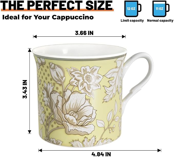 Ceramic Coffee Mugs Set of 4, 12 Oz Floral Pattern, Microwave and Dishwasher Safe, Comfortable Handles, Gifts for Women and Men, for Coffee, Tea, Latte, Cappuccino - Image 2
