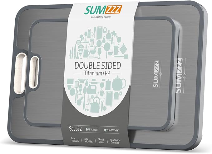 Titanium Cutting Board Double Sided Food Grade, Pure Titanium/PP for Kitchen, Cutting Board Easy to Clean[15.5”*10.5”+12”*8.5”] by Titanium