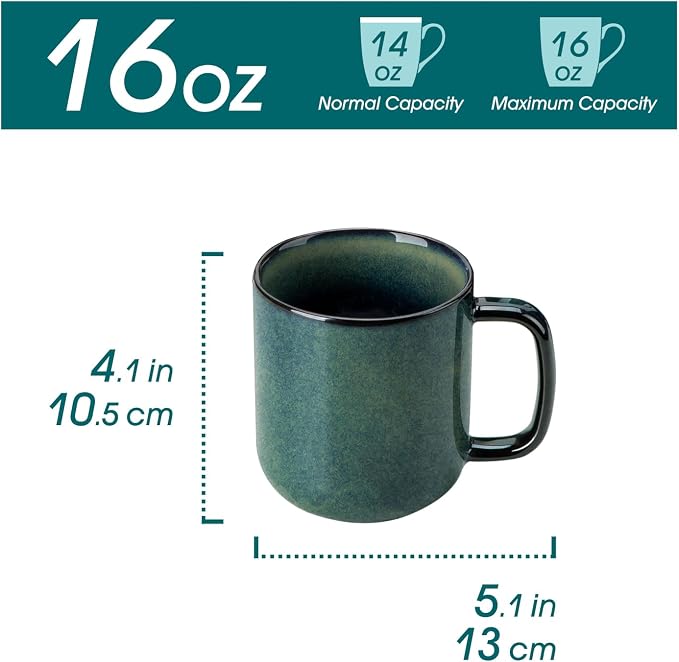 vancasso STARRY Coffee Mugs Set, 16 oz Ceramic Coffee Cups for Americano Hot Tea Iced Coffee Cold Brew Cocoa Milk Stoneware Mugs Set of 6, Dishwasher & Microwave Safe, Green - Image 2