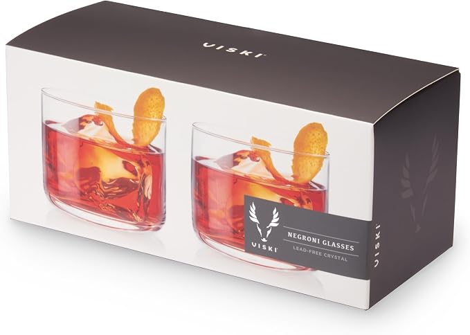 Viski Raye Crystal Negroni Glasses, Lowball Cocktail Glasses Premium Crystal Glassware, 8oz Tumbler Glasses Set of 2 - Image 14
