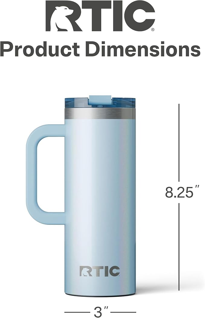 RTIC 20oz Road Trip Travel Mug with Lid and Handle, Ceramic Lined, Insulated, Stainless Steel, Metal, Double Wall Vacuum-Insulation, Portable Coffee, Tea Cup for Hot and Cold Drink, RTIC Ice Glitter - Image 4
