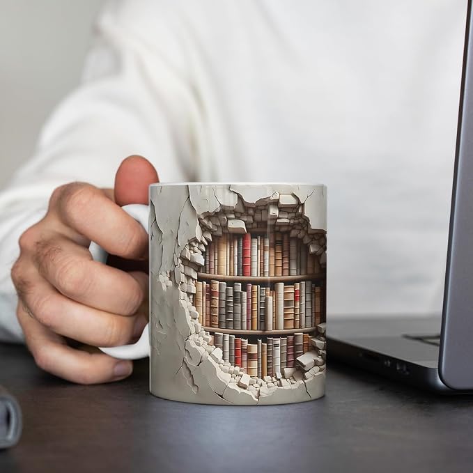 Library Bookshelf Mug,Book Lovers Cup,Birthday Gifts for Men Women | Cool Bookish Ceramic Coffee Mug 11oz, Fun and Creative Book Club Mug, Novelty Bookish Gifts for Halloween Christmas Readers - Image 4