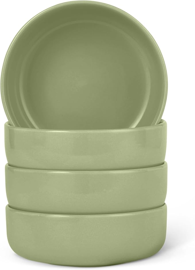 Amazon Basics Glazed Stoneware Bowls, 4-Piece Set, Microwave and Dishwasher-Safe, 20 oz. Capacity, 5.5 in., Olive by AmazonBasics