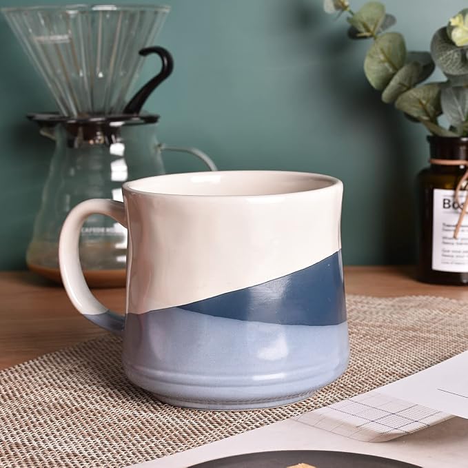 Bosmarlin Large Stoneware Coffee Mug, Big Tea Cup for Office and Home, 21 Oz, Dishwasher and Microwave Safe, 1 PCS (Geometry-Blue) - Image 3