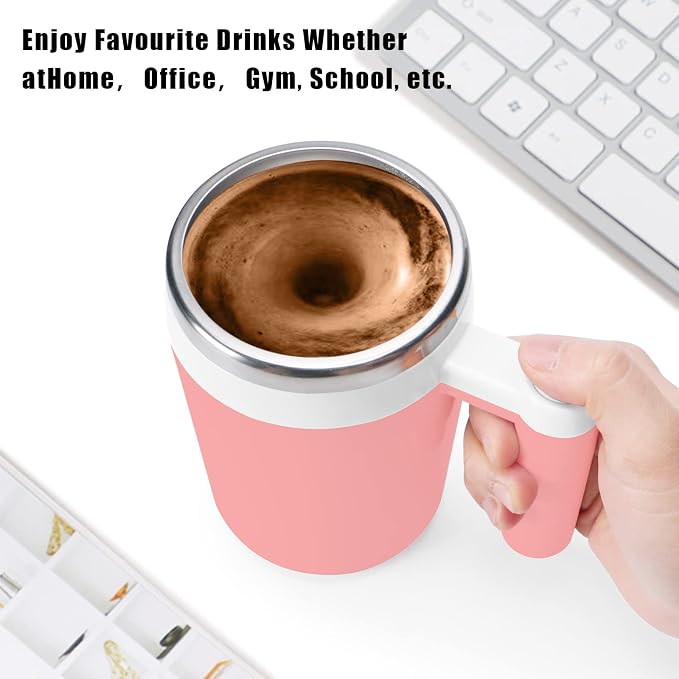 Self Stirring Mug,Rechargeable Auto Magnetic Coffee Mug with 2Pc Stir Bar,Waterproof Automatic Mixing Cup for Milk/Cocoa at Office/Kitchen/Travel 14oz Best Gift - Pink - Image 8