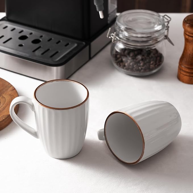 famiware Coffee Mugs Sets for 4, 12 oz Mug Set, Coffee Cups with Handle for Coffee, Tea, Cocoa and Milk, Microwave and Dishwasher Safe, White Stripe - Image 5