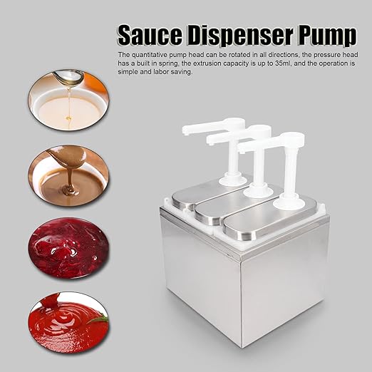 Condiment Pump Dispenser, 1L Single Jars Stainless Steel Sauce Dispenser Pump Ketchup Pump Dispenser Davinci Syrup Sauce Pump Container Salad Pump Container (3 Pumps)
