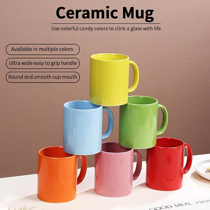 Evanda Coffee Mugs Set of 6 Pieces 12oz, Ceramic Cups with Handle for Latte, Hot Tea, Cappuccino, Mocha, Cocoa, Milk, Dishwasher Safe, Mutil Colors - Image 3