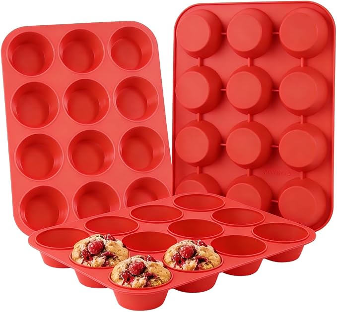 CAKETIME Silicone Muffin Pan 3 Pack Regular 12 Cup Muffin Tin for Baking Banana Muffins Cupcakes Egg Muffins by CAKETIME