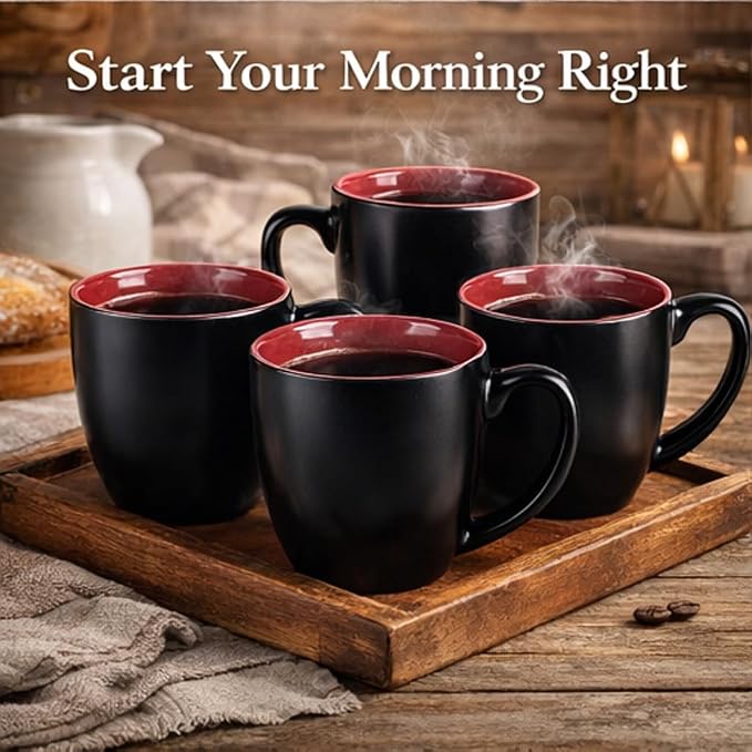 GBhome 16oz Coffee Mugs Set of 6, Large Ceramic Coffee Mugs for Man, Woman, Dad, Mom, Modern Coffee Mugs Set with handle for Tea/Latte/Cappuccino/Milk/Cocoa. Dishwasher&Microwave Safe,Red - Image 7