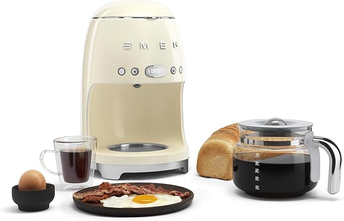 Smeg 50's Retro Style Aesthetic Drip Coffee Machine with 10 Cup Glass Carafe, Auto Start Feature, Keep Warm Plate, and Two Coffee Strength Settings (Cream) - Image 4