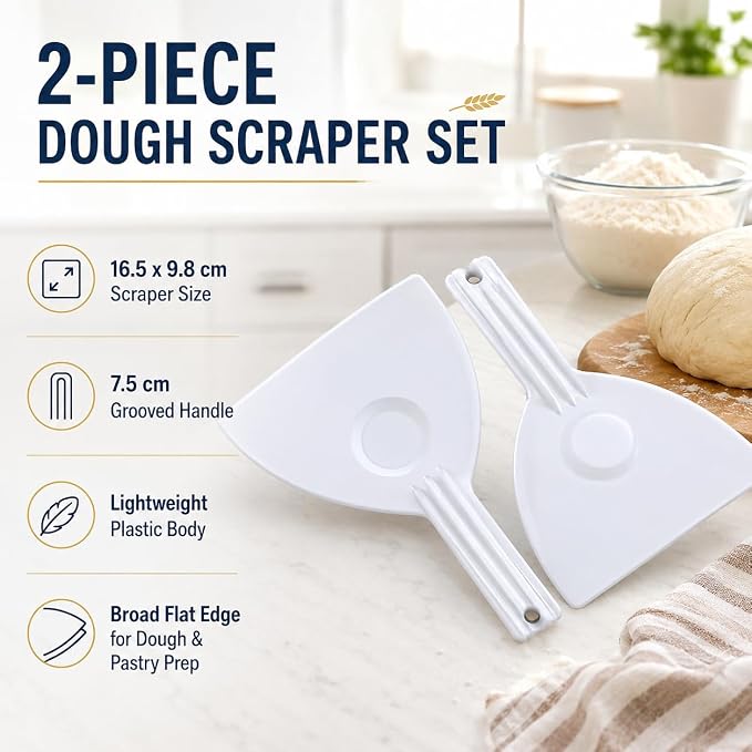 2 Pcs Dough Scraper Cutters, Bread Chopper Separator, Flour Scraper | Two 16.5 x 9.8 cm White Scrapers with 7.5 cm Handles for Dough Dividing, Flour Gathering, Cake Smoothing and Pastry Prep - Image 3