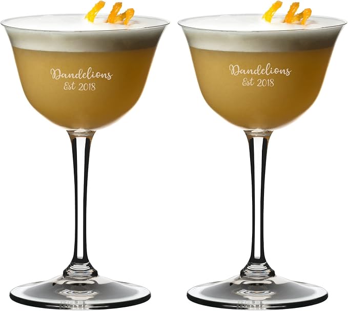 Riedel Personalized Drink Specific Sour Glass Pair, Set of 2 Custom Engraved Crystal Glasses for Whiskey, Gin, Vodka Sours, Home Bar, Clear, 7.8inchL x 4inchW 6.38inchH (6417/06) | Personalized with Custom Engraving for Whiskey, Pisco, Gin and Amaretto... by Unknown