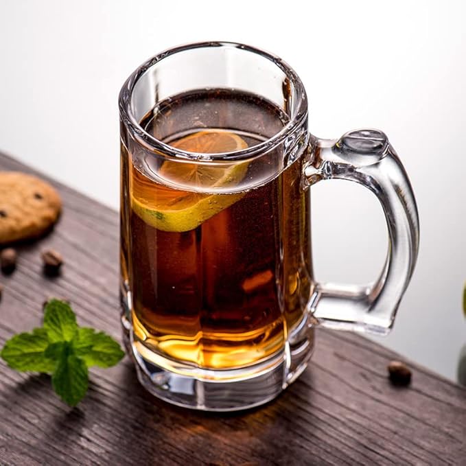 Heavy Beer Mugs Set, 12.5oz Glass Mugs With Handle, Beer Glasses For Freezer, 370ml Beer Drinking Glasses, Traditional Stein For Bar, Alcohol, Beverages,Coffee, Teas, Set of 6