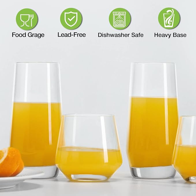 Mfacoy Drinking Glasses Set of 8-4 Tall Glass Cups 18 oz & 4 Short Stemless Wine Glasses 13 oz, Highball Glasses, Glassware Sets for Cocktail, Beer, Wine, Whiskey, Water & Juice Drinkware - Image 4