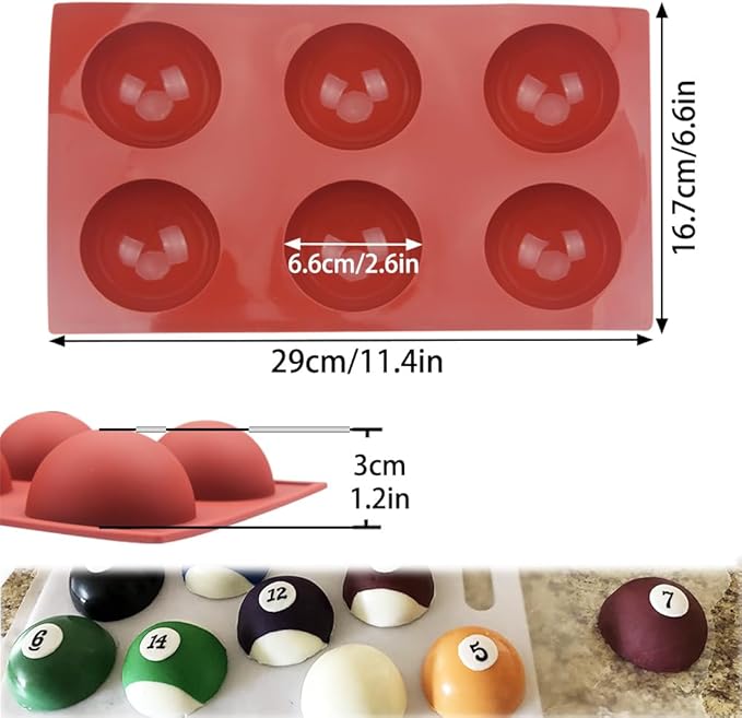 6 Holes Hot Chocolate Bomb Mold Dome Silicone Mould For Chocolate Cake Jelly Pudding Handmade Soap Round Shape Circle Cake Moulds Dia: 2 1/2 inches, Set of 2