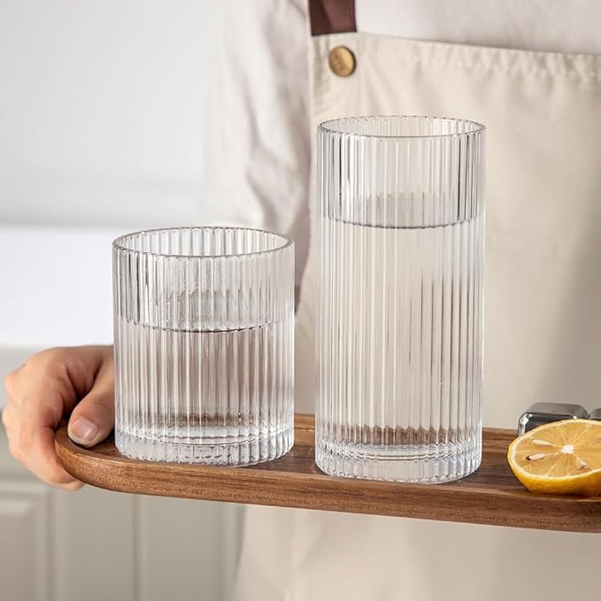 Ribbed Drinking Glasses 12pcs, 12oz and 10oz Glassware, Tumbler Glasses Cup Set for Wedding, Party, Christmas Gift, Clear - Image 4