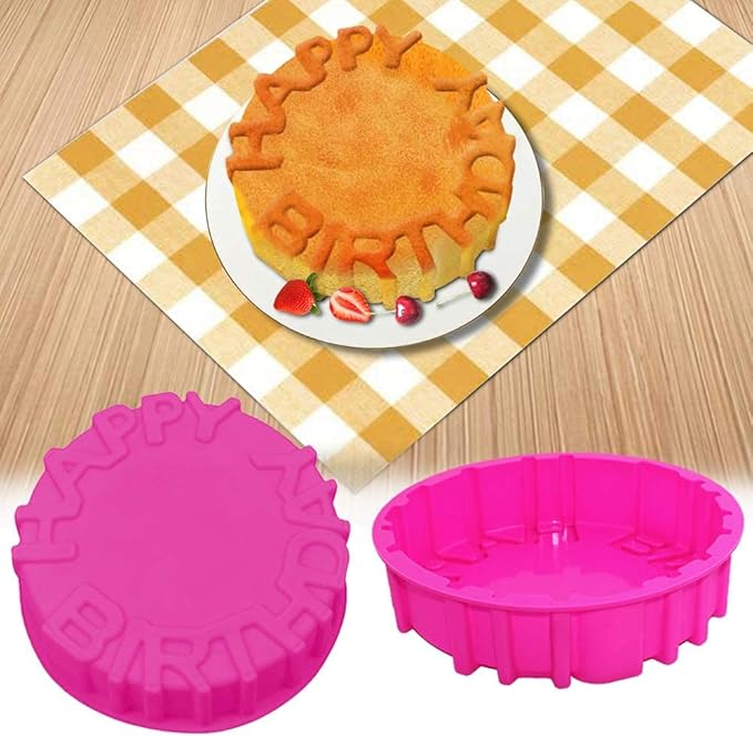 Birthday Cake Molds for Baking Silicone Cake Pan Tools，Non-stick Cheese Reusable and Durable Pastry Mould for Dessert, Cookie, Bread, Pudding, Jelly, Chocolate and More（Pink、7.9in）