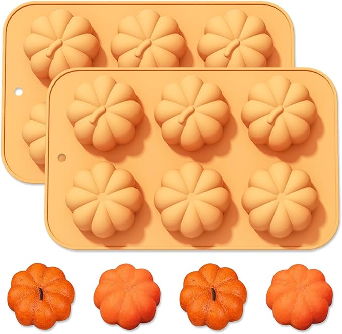 2 Pcs Pumpkin Silicone Molds for Chocolate 3D Fall Silicone Molds Halloween Thanksgiving Candy Baking Molds for Candy Ice Cube Cake Cupcake Decorations Jelly Jello Candle Soap