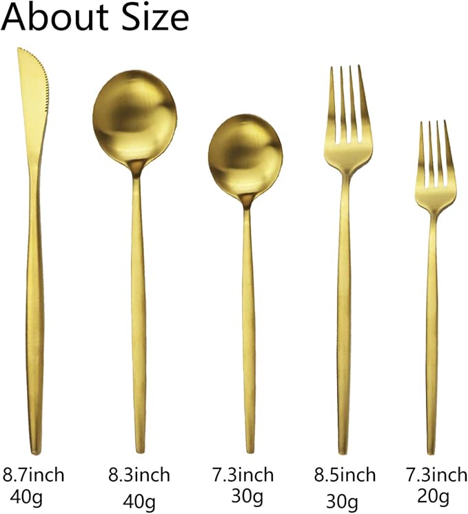 JASHII Flatware Silverware Set - Stainless Steel Satin Finish Cutlery Service for 6, 30-Piece Spoons and Forks Kitchen Utensils, Dishwasher Safe (Matte Gold) - Image 3